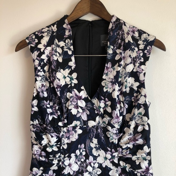 ADRIANNA PAPELL Floral Sheath Formal Tank Sleeveless Midi Dress Blue - Picture 2 of 12